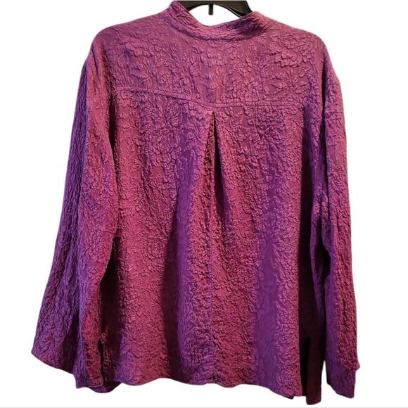 URU 100% Silk Textured Floral Top Shirt Lagenlook Mulberry XL Made in USA - Picture 2 of 9
